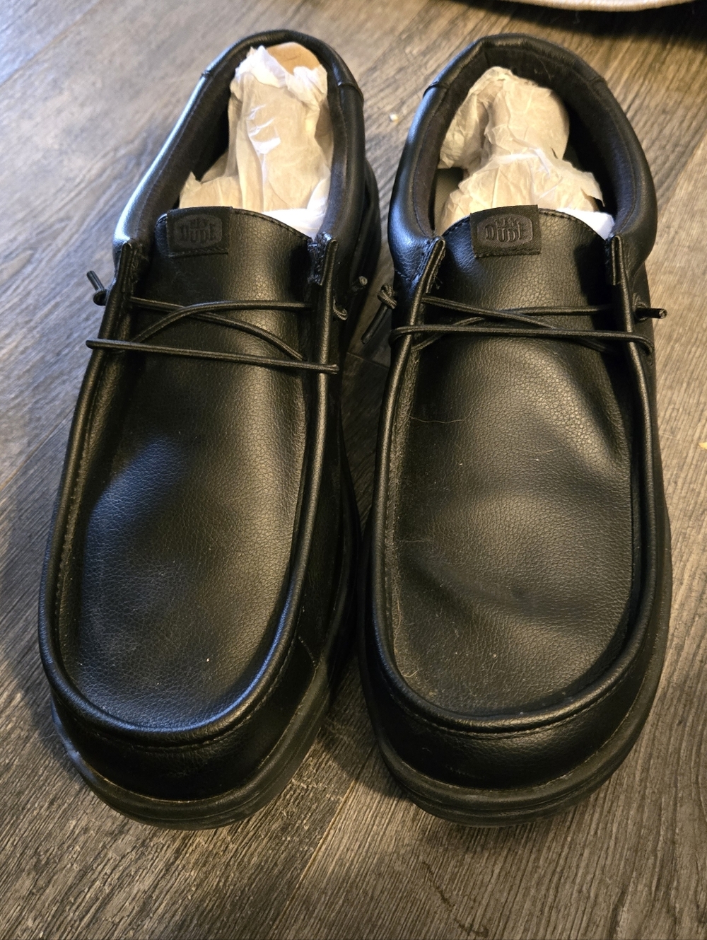 Hey Dude Black Leather Casual Lace-Up Men’s Work Shoes